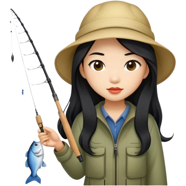 asian girl with long black hair fishing emoji