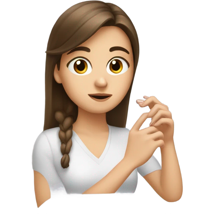 White girl brunette Side eye checking nails  emoji