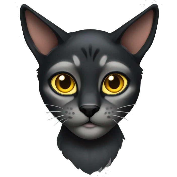 Pointed black ears like lynx sleek solid black furred cat full body yellow eyes  emoji