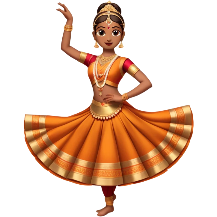 cinematic-realistic-bharatanatyam-dance-emoji,-depicted-as-an-elegant-classical-indian-dance-performance-with-graceful-poses,-intricate-costumes,-and-expressive-hand-gestures,-rendered-with-rich-textures-and-warm-dramatic-lighting, single dancer emoji