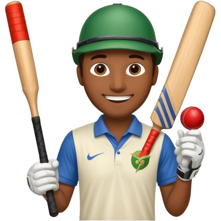 i want a emoji suitable for a logo s well.
it should contain a man holding cricket bat and is wearing all the cricket accessories with no face visible emoji