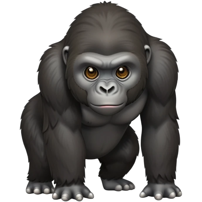 cinematic-cute gorilla-realistic-full-body-on all fours-emoji,-exuding-strength,-thick-dark-fur-in-the-light,-head-tilted-dramatically,-deep-dark-eyes-filled-with-intense-intelligence,-simplified-yet-realistic-focused-features,-highly-detailed,-glowing-with-an-almost-sarcastic-glow emoji