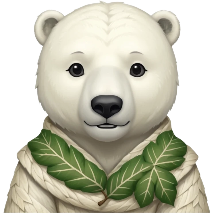 a polar bear wearing ancient leaf cloth, half body, icon emoji