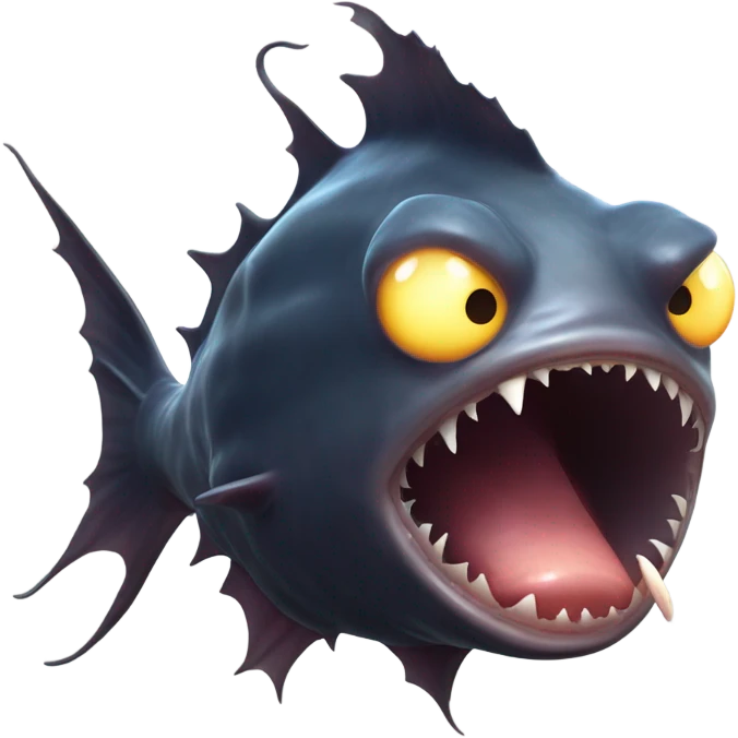 Anglerfish with a glowing lure hanging from its forehead, sharp teeth, and big eyes. emoji