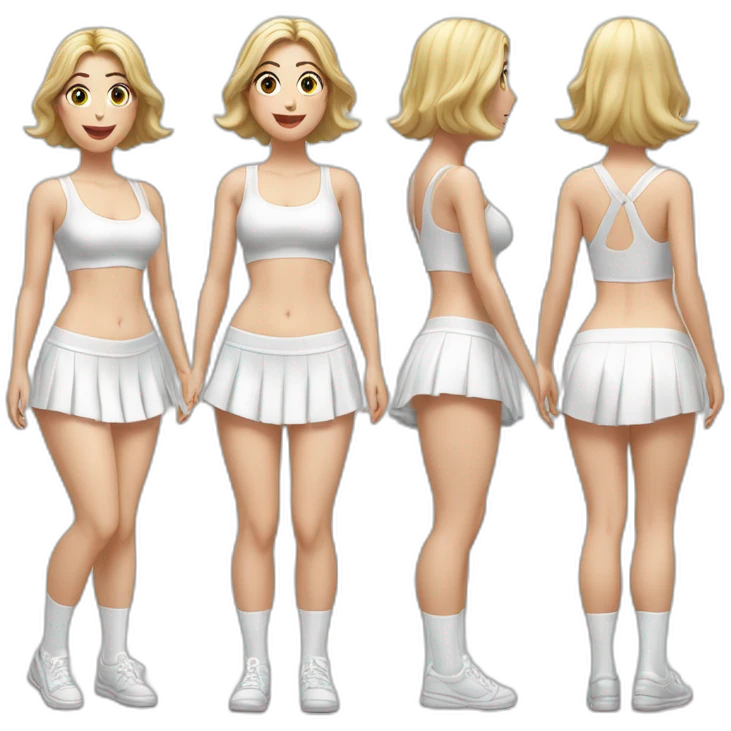 hyperrealistic-full-body-caucasian-curvy-beauty-jumping-small white-skirt-back-and-front-views-white knickers under skirt white socks emoji