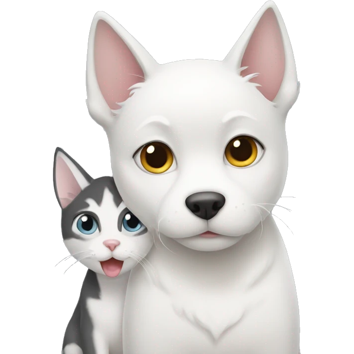 white cat with a husky dog hugging emoji