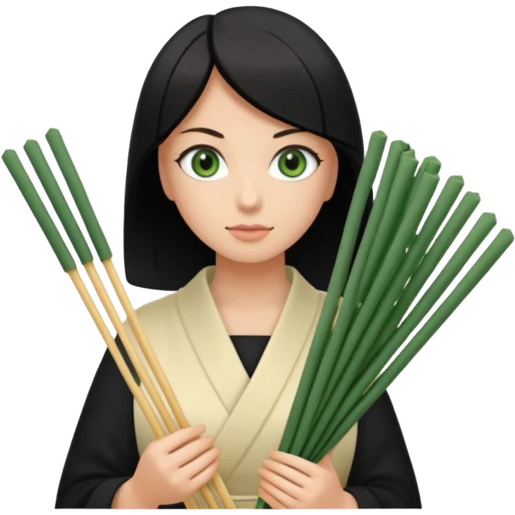 Noir et blanc avec des yeux verts et des pâtes en mikado emoji