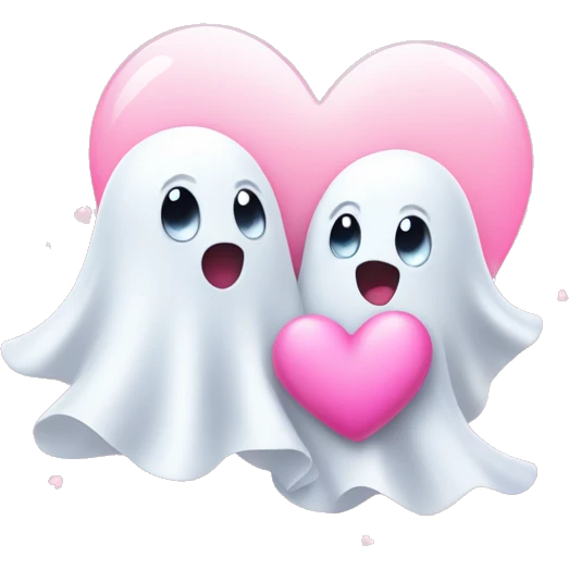 Two cute Ghost Friends pink Little Hearts  emoji