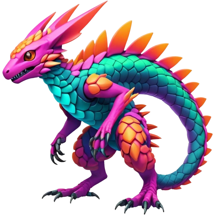 Tropical futuristic lush warm-colored modern colorful neon-colored cyber-Fakémon-Digimon-Trico-Vernid-creature emoji