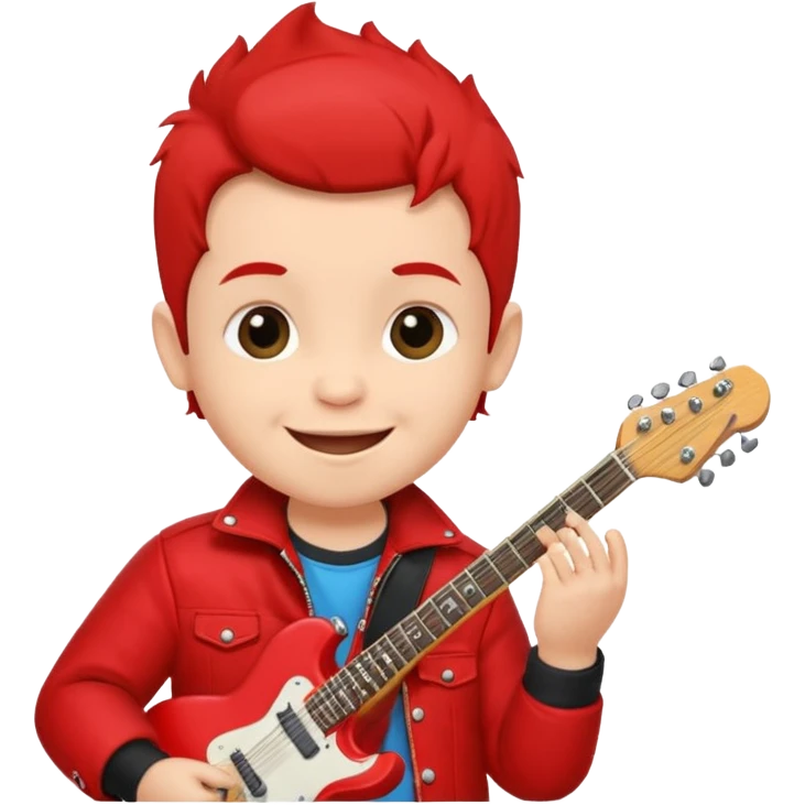 guitar rock player, baby head, red jacket emoji