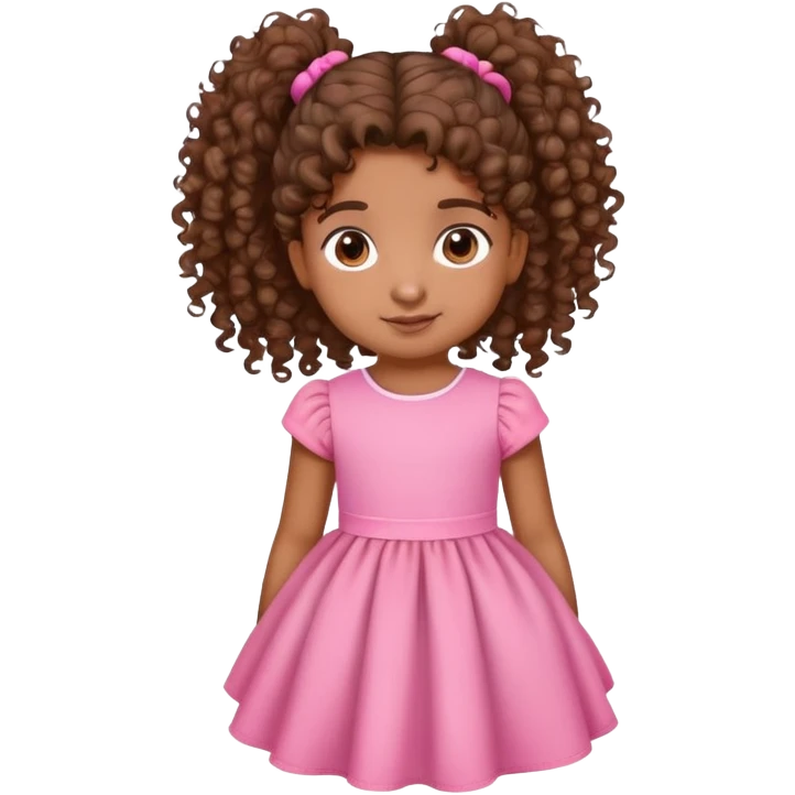 small little brown girl with curly hair ponytail and a pretty pink dress  emoji