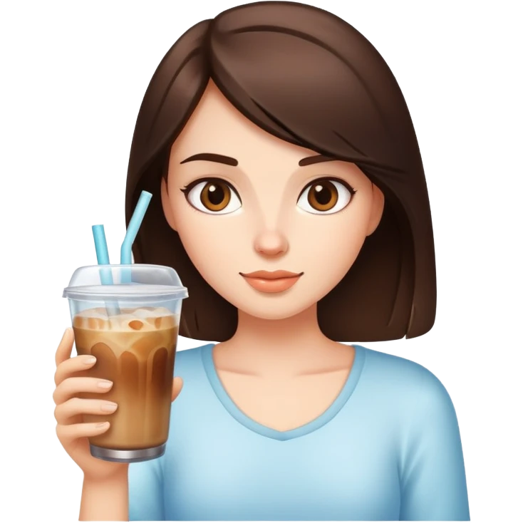 Brunette girl holding a glass with iced coffee in it  emoji