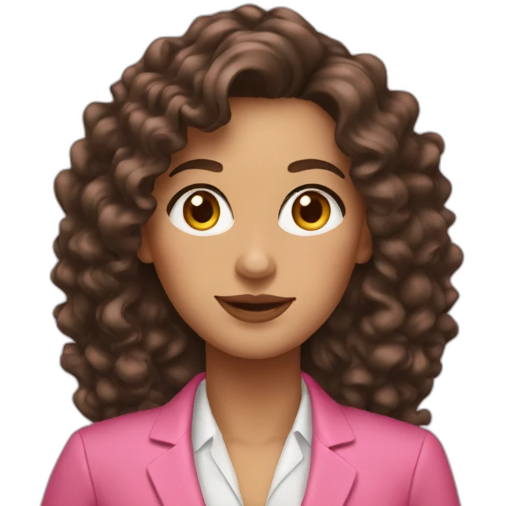 brunette woman long curly hair with pink pink blazer emoji