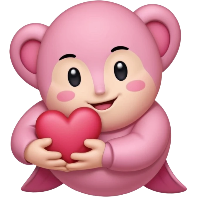 create a chibi sticker of Kirby smiling with a heart in his hands emoji