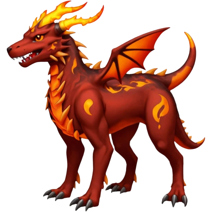 Copper-Bronze Molten-Lava Glow-Cracked Fiery-Runed Draconic Houndoom-Garchomp-hybrid-creature (full body) emoji