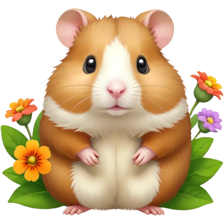 Icon for Hamster and Guinea Pig: A portrait-style collage with a fluffy hamster with soft fur, looking curious, and a friendly guinea pig with long, smooth fur, both on a soft green background with flowers and soft light. Transparent background. emoji