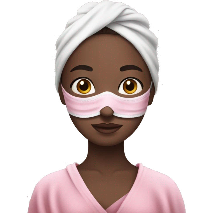 Pale girl with pink face mask in a pink towel with dark brown hair  emoji