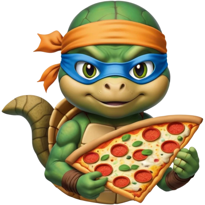 ninja turtle with blue eye mask eating pizza with a squirrel emoji