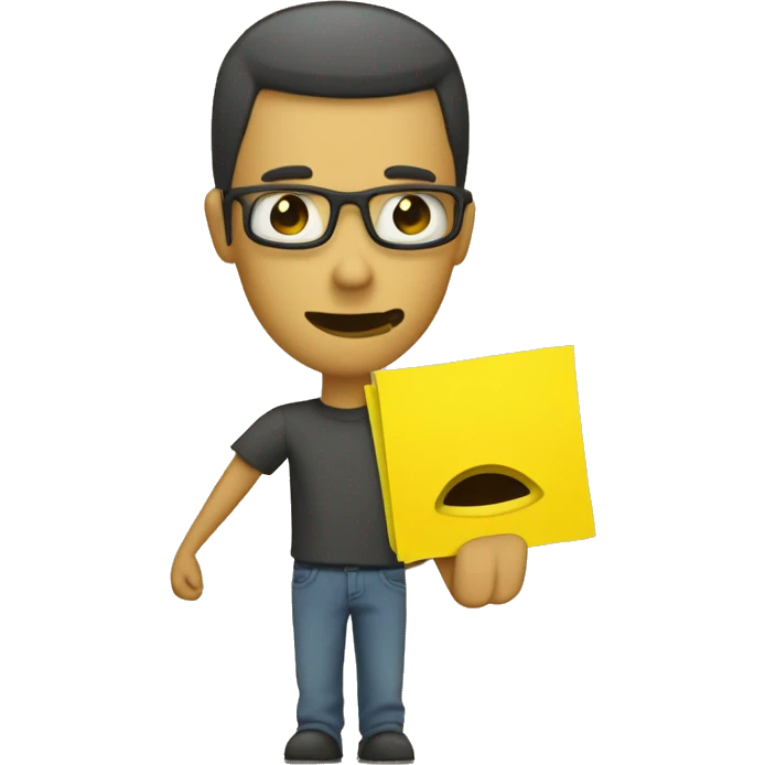 chient qui téléphone avec un post-it jaune dans la main. emoji