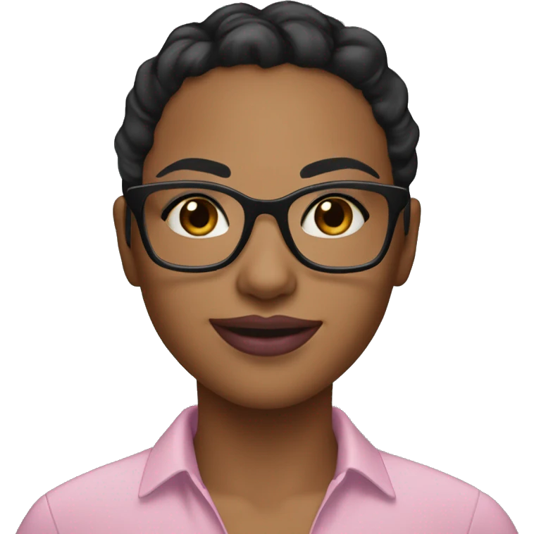 Caramel/light brownskin girl, brown eyes, black eyelashes, black eyebrows, wavy black hair, clear glasses, big pink lips, nice smile, wearing a low cut blue shirt  emoji