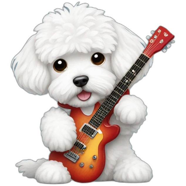 White maltipoo playing guitar emoji