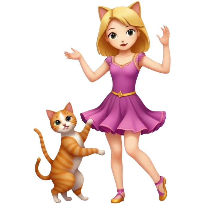 девочка танцует вместе с кошкой emoji