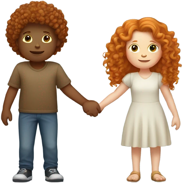 Ginger kid with a ginger curly woman holding hands emoji