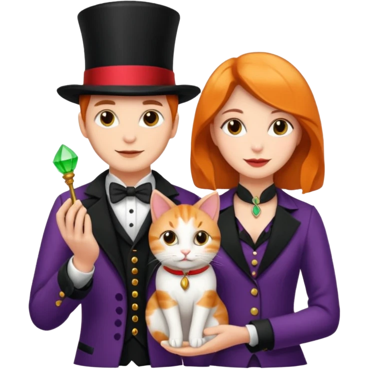 magician couple and their pet cat emoji
