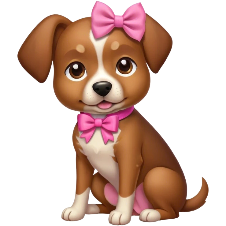 Cute brown Spanish dog with a pink bow sitting down emoji