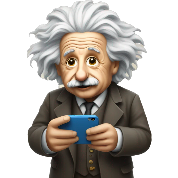 Albert Einstein holds a cell phone in his hands emoji