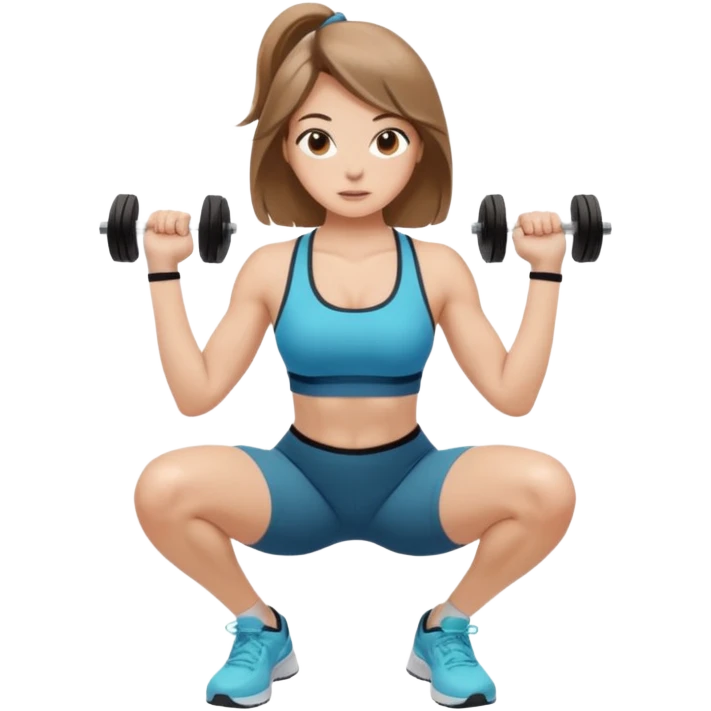 Beautiful woman with light brown shoulder length hair popping a squat without any weights emoji