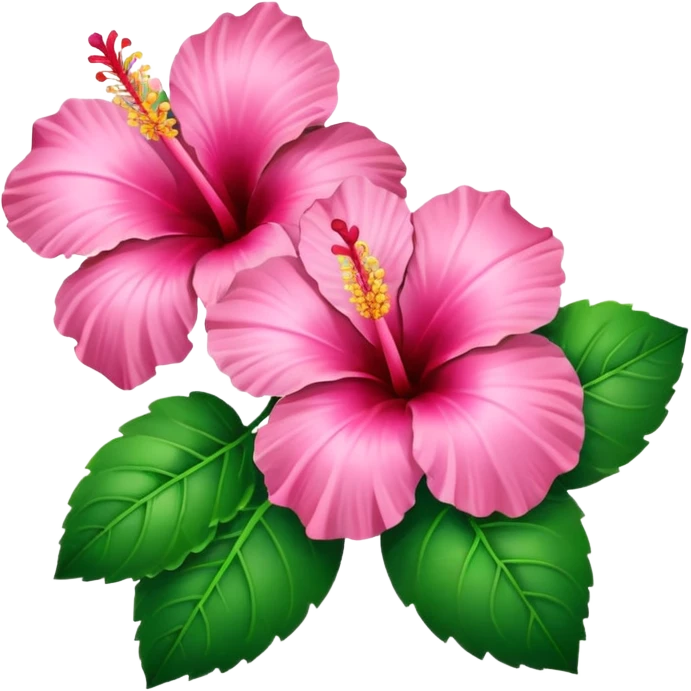 Pink Hibiscus heart with green leaves emoji