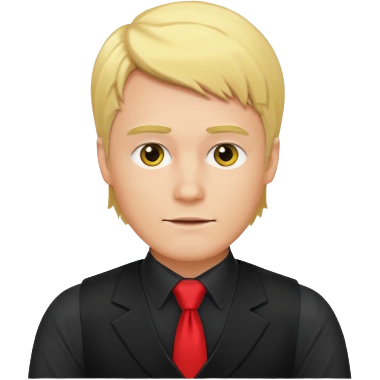 A blond man wearing a black dress shirt, red tights, and a yellow tie. A red vest over the black shirt. emoji