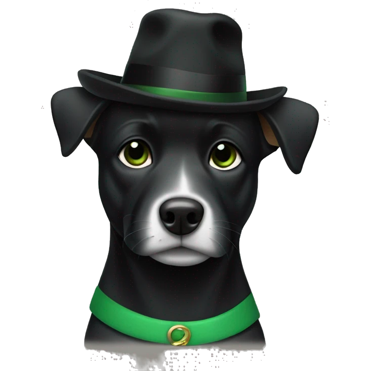 Black dog with green dress, black shoes and black hat emoji