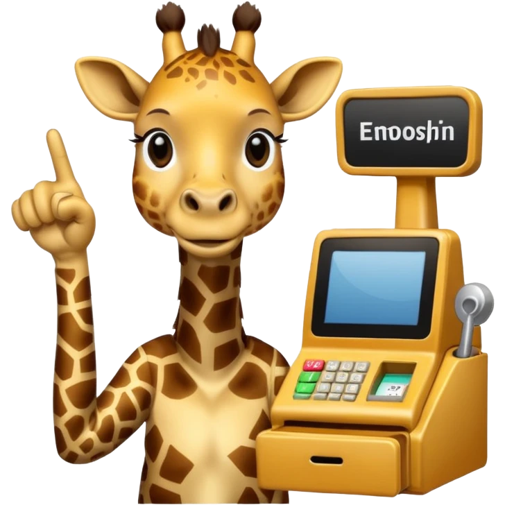 giraffe staying next to register cash showing middle finger emoji