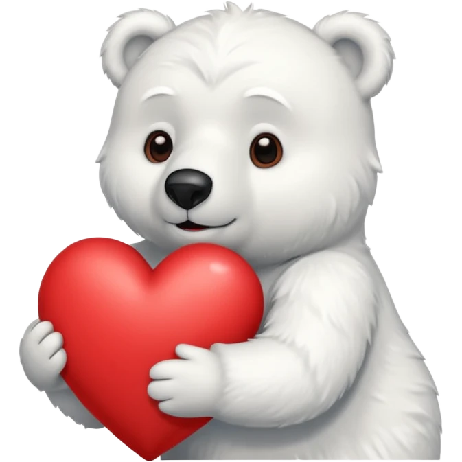 Create a polar bear mascot , holding a large red heart emoji