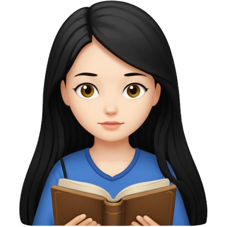 Girl black long hair reading book emoji