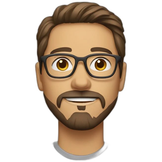 A male person who is light brown have beard like tony stark and wear specs emoji