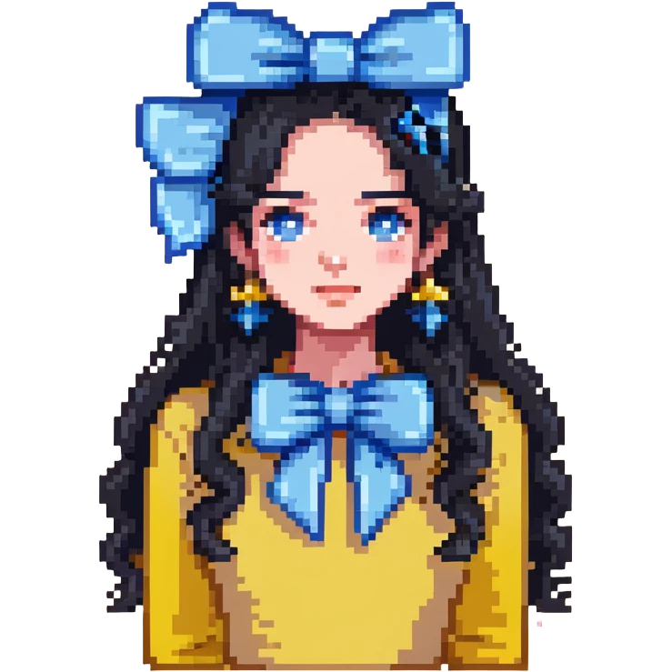 woman with a blue bow on her head and long black hair emoji