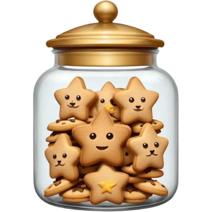 Realistic glass cookie jar with brown lid full of stars cookies emoji