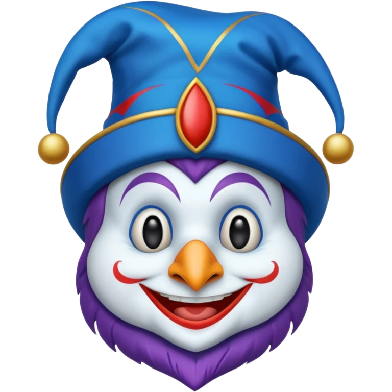 crazy funny colorful penguin jolly joker, medieval, vintage, court jester, mac os icon, blue color emoji