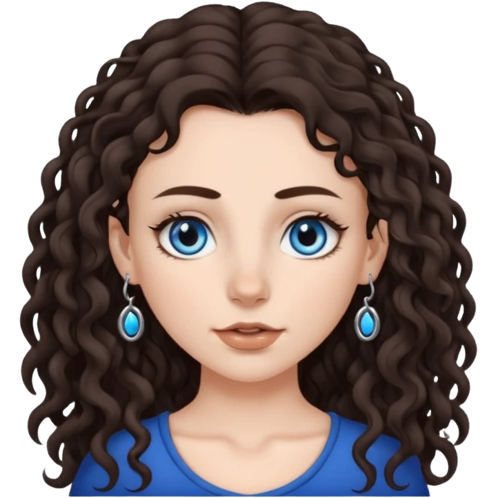 white girl, dark brown long slightly curly hair , skinni but with big breast , septum piercing on nose, beautiful dark gray-blue eyes, emoji