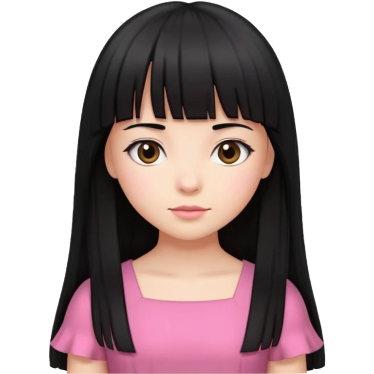 Girl with long, straight black hair with bangs and a pink dress  emoji