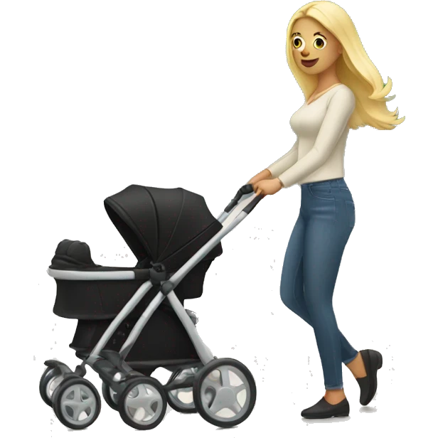 Blonde woman pushing black stroller emoji