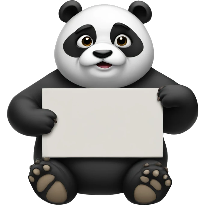 A chubby panda holding a sign that says sad emoji