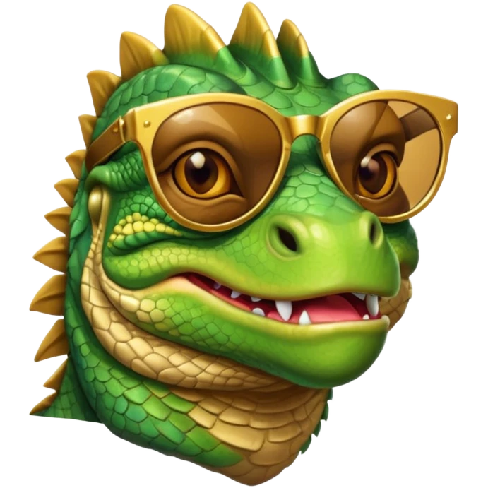 rich capitalist iguana head with golden glossy sunglasses emoji