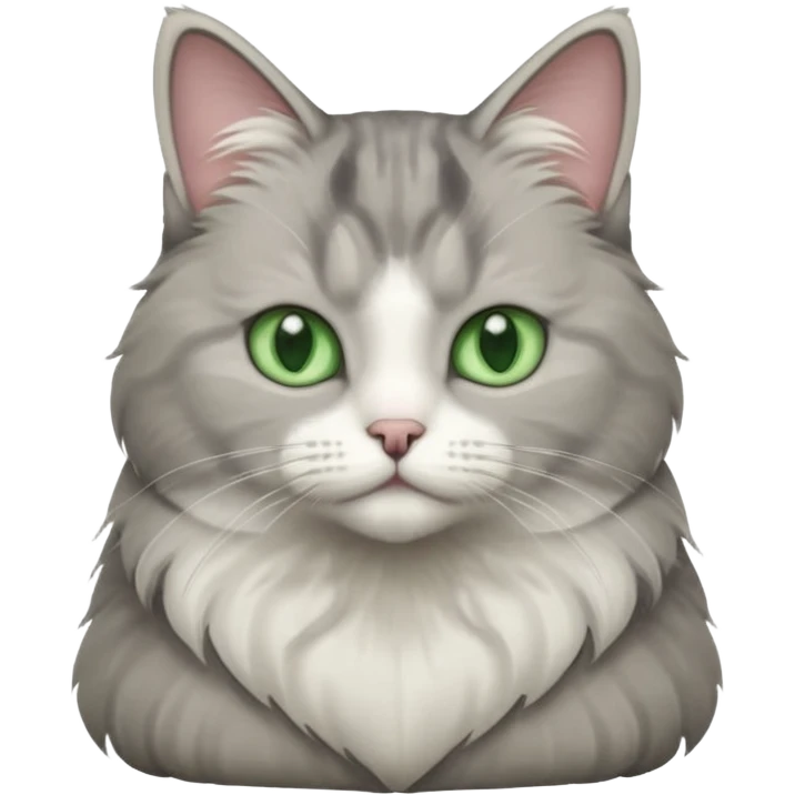a realistic looking very fluffy grey and white cat sitting up straight emoji