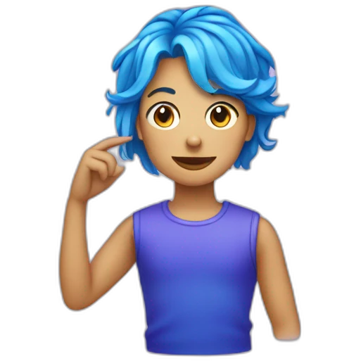 chat bleu avec des cheveux rouge et violet emoji