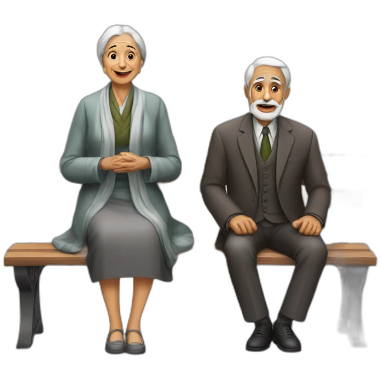 elder sardar men with his wife sitted on bench  emoji