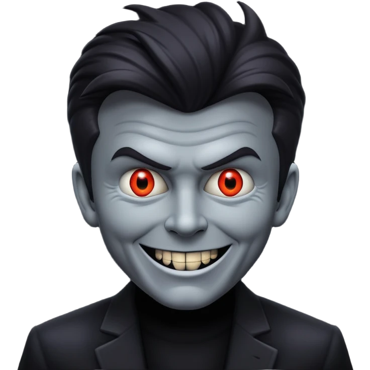 Rick Astley but he is gray as hell, the background is pitch black, he blends in with the pitch black background very well,he looks like he’s hiding in the shadows, not many people can see his face without a bright light, but he has a demonic devious evil killer smile, and he may even be a killer emoji